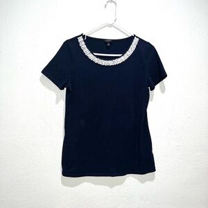Talbots Navy Blue Beaded Top